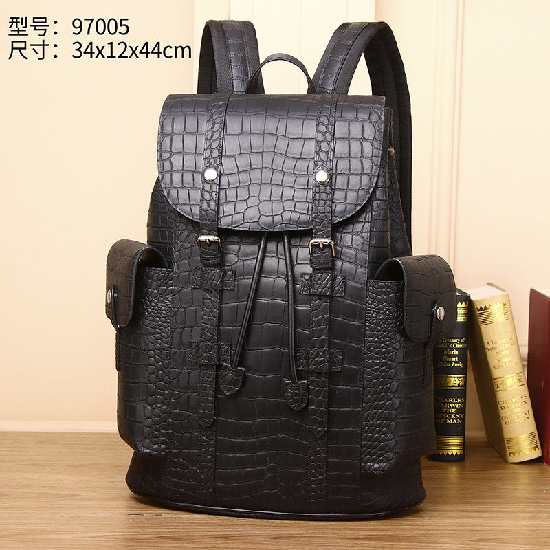 Genuine Leather Matte Crocodile Backpack for Men Large Capacity Business Travel Laptop Bag, Premium Textured Backpack with Versatile Style