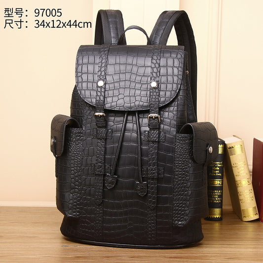Genuine Leather Matte Crocodile Backpack for Men Large Capacity Business Travel Laptop Bag, Premium Textured Backpack with Versatile Style