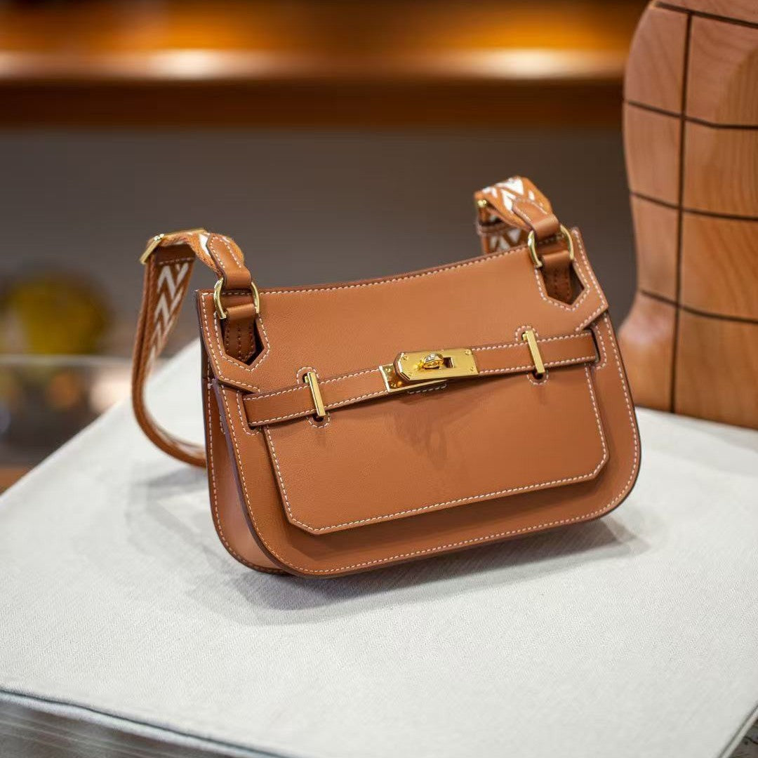 Women's Mini Kelly-Style Cross-Body Shoulder Bag, Hermès-Inspired Premium Swift Calfskin Leather Purse, Gypsy Boho Chic Handbag with Genuine Leather, Trendy Everyday Satchel for Fashion-Forward Women