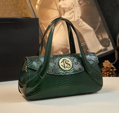Patent Leather Snakeskin Embossed Tote Bag for Women Large Capacity Light Luxury Handbag, Glossy Finish Purse with Exotic Texture