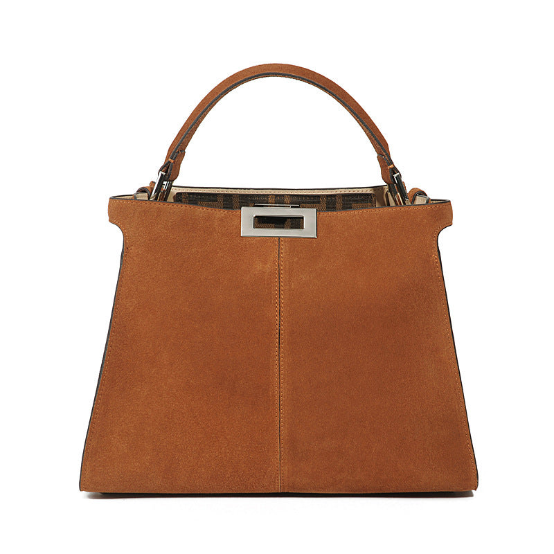 Genuine Top Layer Matte Cowhide Tote Bag for Women, New Brown Large Shoulder Underarm Commute Handbag, Stylish Kitten Purse for Ladies