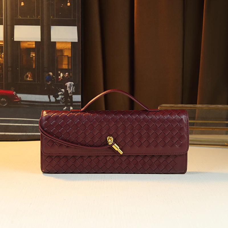 New Fall/Winter Hand-Woven Baguette Bag for Women, A Versatile Horizontal Clutch with Elegant Shoulder Crossbody Design, Perfect for Everyday Style