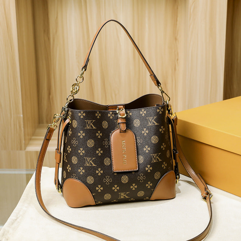 Genuine Leather Vintage Minimalist Bucket Bag for Women, New Trendy Top Handle Crossbody Shoulder Purse, Casual Small Handbag for Ladies