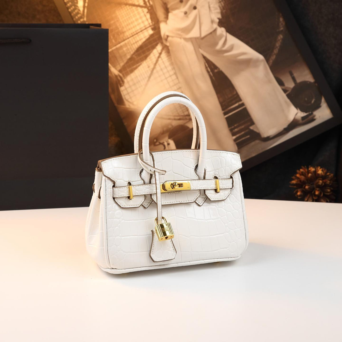 Chic Croc-Embossed Birkin-Inspired Tote Bag for Women, Premium Genuine Leather Shoulder Crossbody Top-Handle Handbag with Dopamine Bright Colorful Style, High-End Everyday Purse
