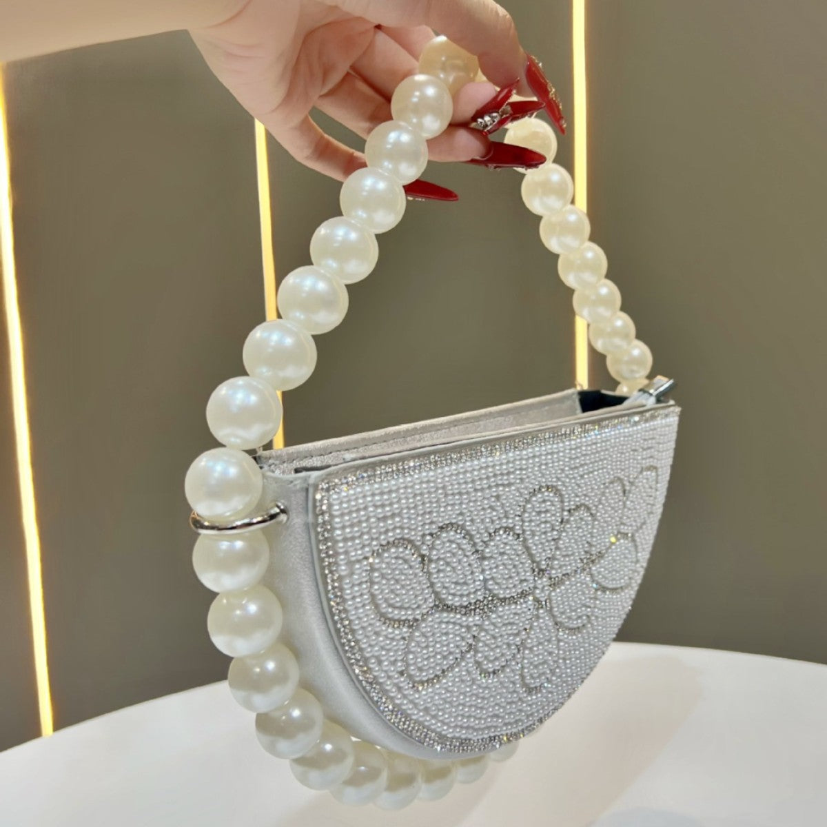 Elegant Rhinestone Beaded Evening Bag for Women, A French Style Top-Handle Crossbody Handbag with Exquisite Sparkly Detailing, Perfect for Formal Dresses Weddings & Banquets