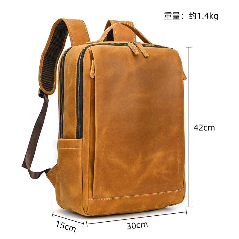 Men's Crazy Horse Leather Backpack Vintage Travel Daypack for Women Students, Genuine Leather Casual Rucksack Large Capacity