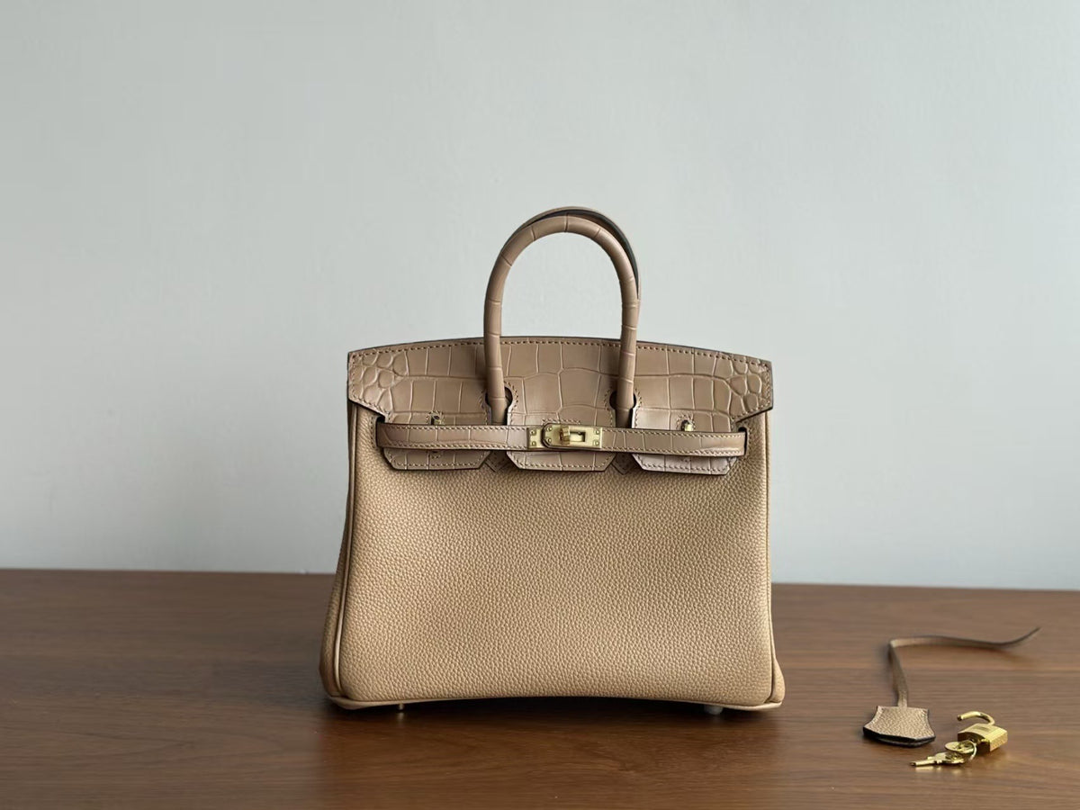 Women's Togo Leather Birkin-Style Tote Bag, Hermès-Inspired Crocodile-Embossed Top-Handle Handbag with Premium Top-Layer Cowhide, Luxe Spacious Satchel for Work & Travel, New Arrival