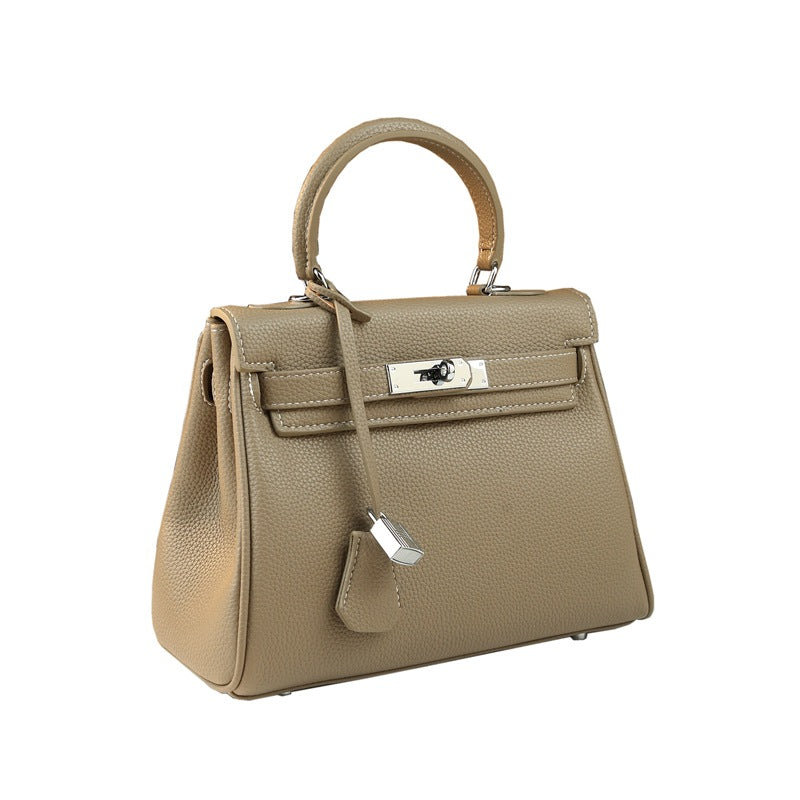 Genuine Leather Kelly-Style Large Capacity Handbag for Women, New Arrival Top Handle Crossbody Purse, Premium Commute Bag with Elegant Light Luxury Style for Ladies