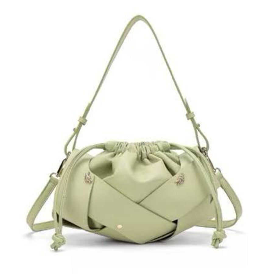 Drawstring Woven Bucket Cloud Bag for Women Light Luxury Shoulder Crossbody Handbag, Pleated Purse with Multi-Color Versatile Design