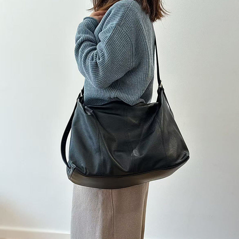 Genuine Top Layer Cowhide Tote Bag for Women, New Spring Large Capacity Casual Shoulder Crossbody Purse, Premium Niche Designer Handbag for Ladies