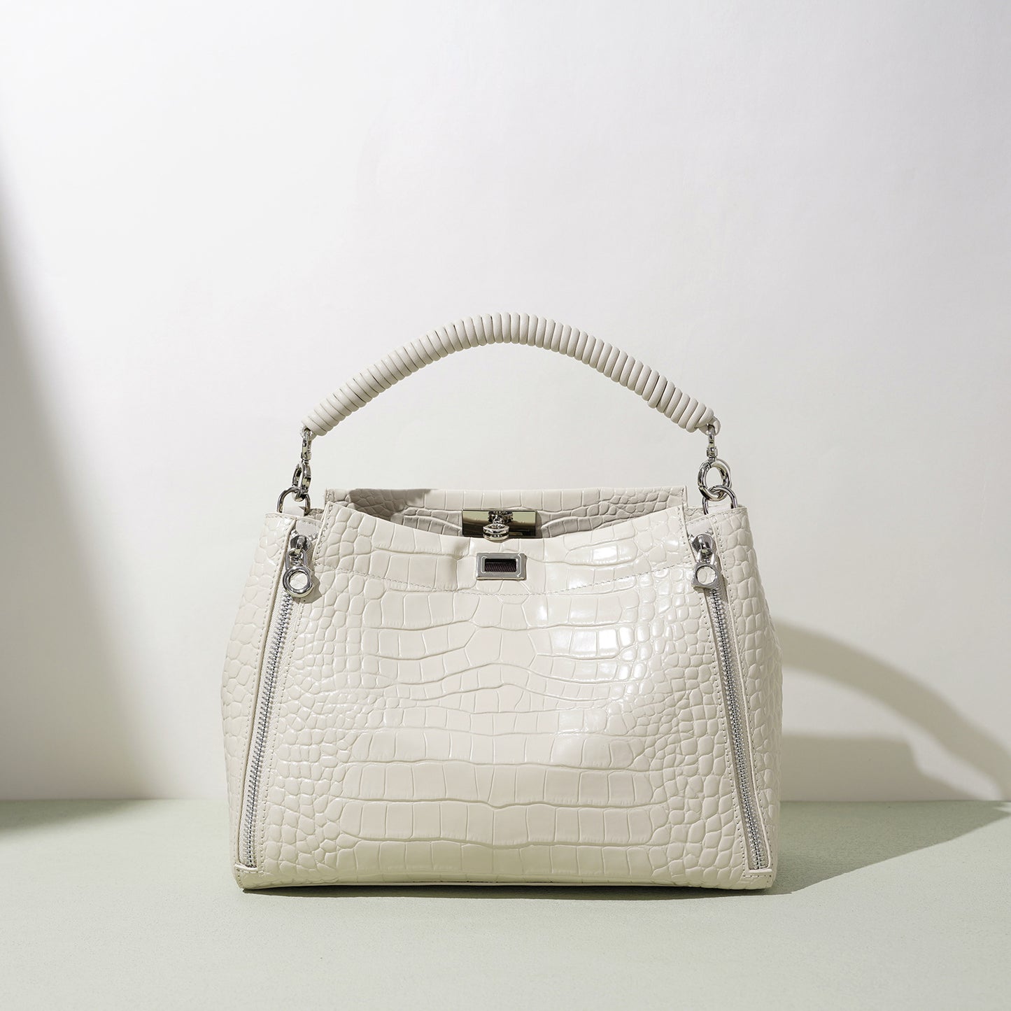 New Spring Croc-Effect High-Shine Bucket Bag for Women, A Large Capacity Top-Handle Shoulder Handbag with Premium Design, Perfect for Spring Style