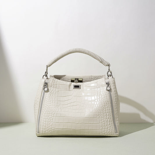 New Spring Croc-Effect High-Shine Bucket Bag for Women, A Large Capacity Top-Handle Shoulder Handbag with Premium Design, Perfect for Spring Style