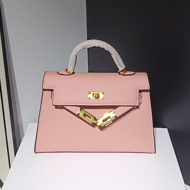 Genuine Palm Texture Kelly-Style 22CM Bag for Women, Small Large Capacity Crossbody Shoulder Top Handle Commute Purse, Versatile Handbag for Ladies
