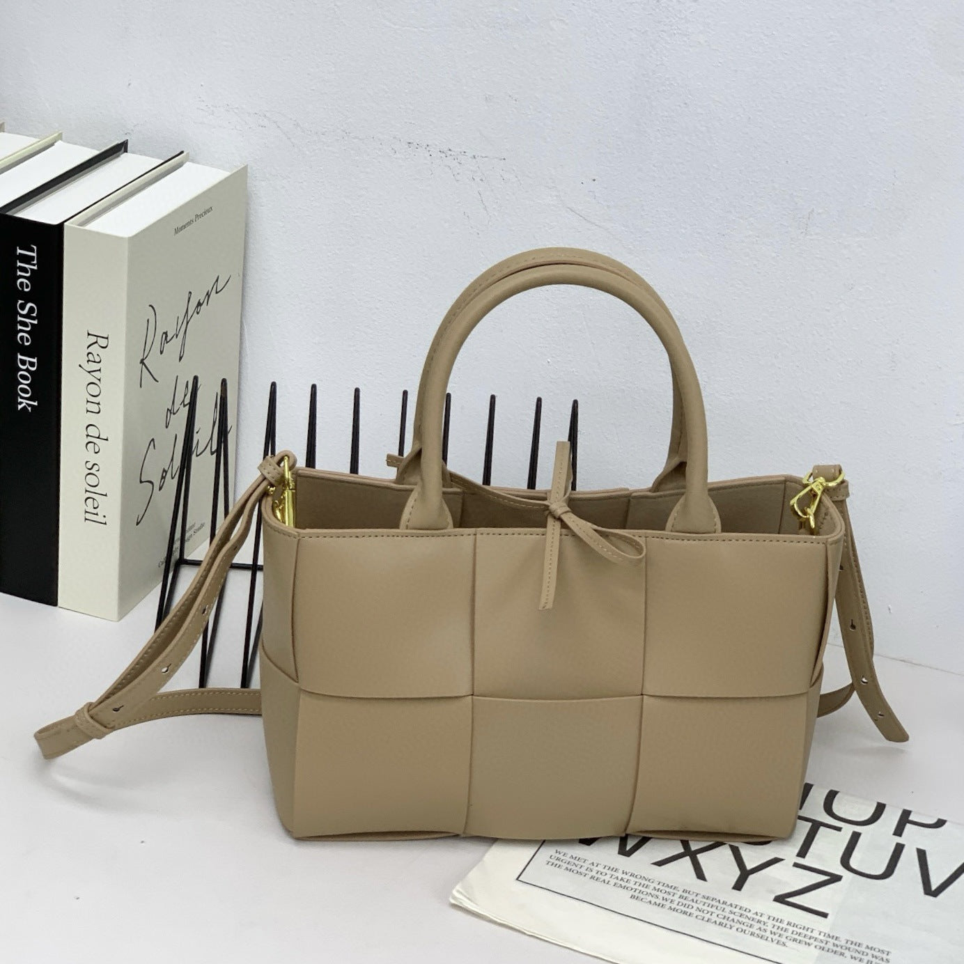 28CM Genuine Leather Woven Tote Bag for Women, Cowhide Handbag with Top Handles, Versatile Shoulder Crossbody Purse for Work Commute