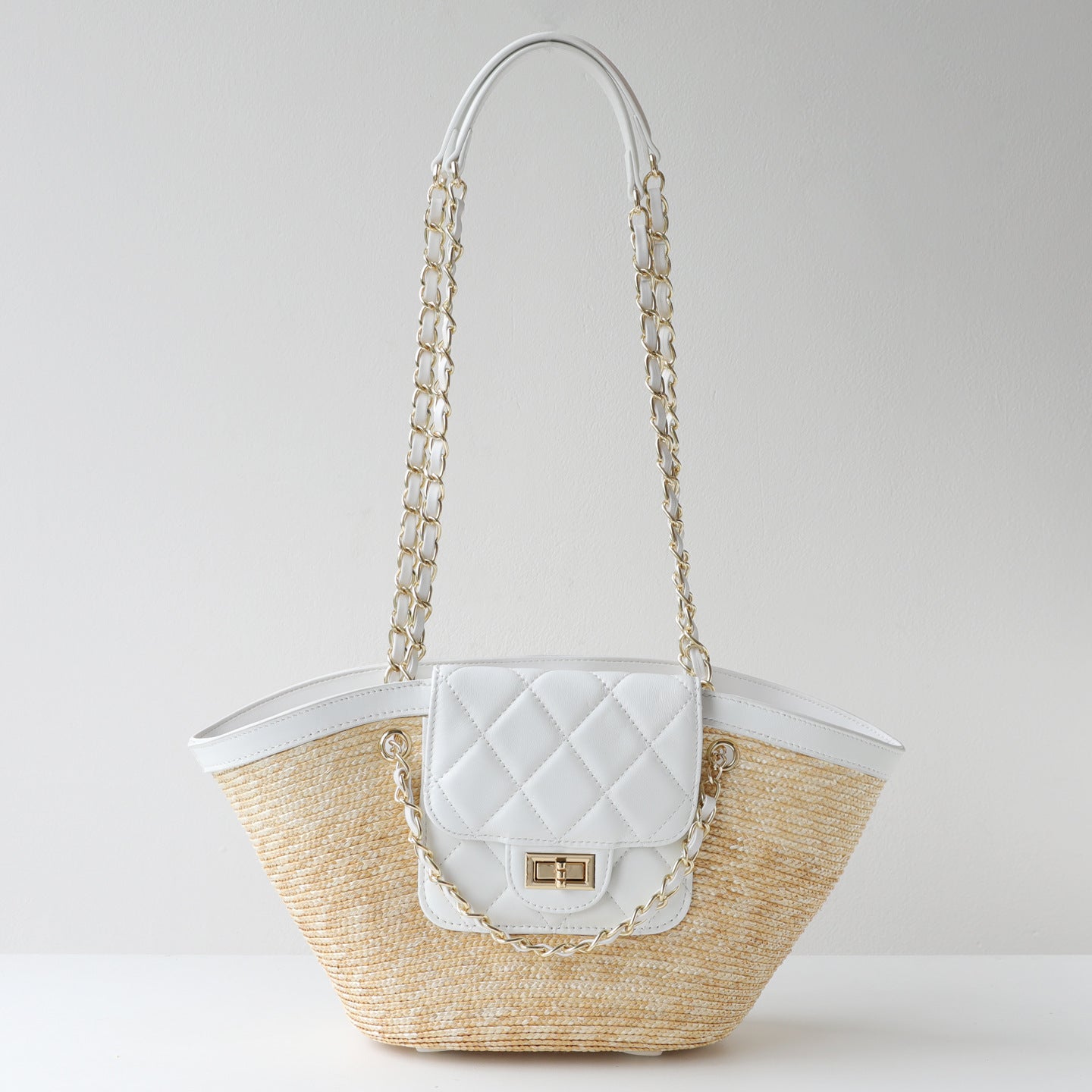 Straw Woven Sheepskin Basket Tote Bag for Women Large Capacity Shoulder Handbag, Casual Commuter Purse with Natural Woven Texture