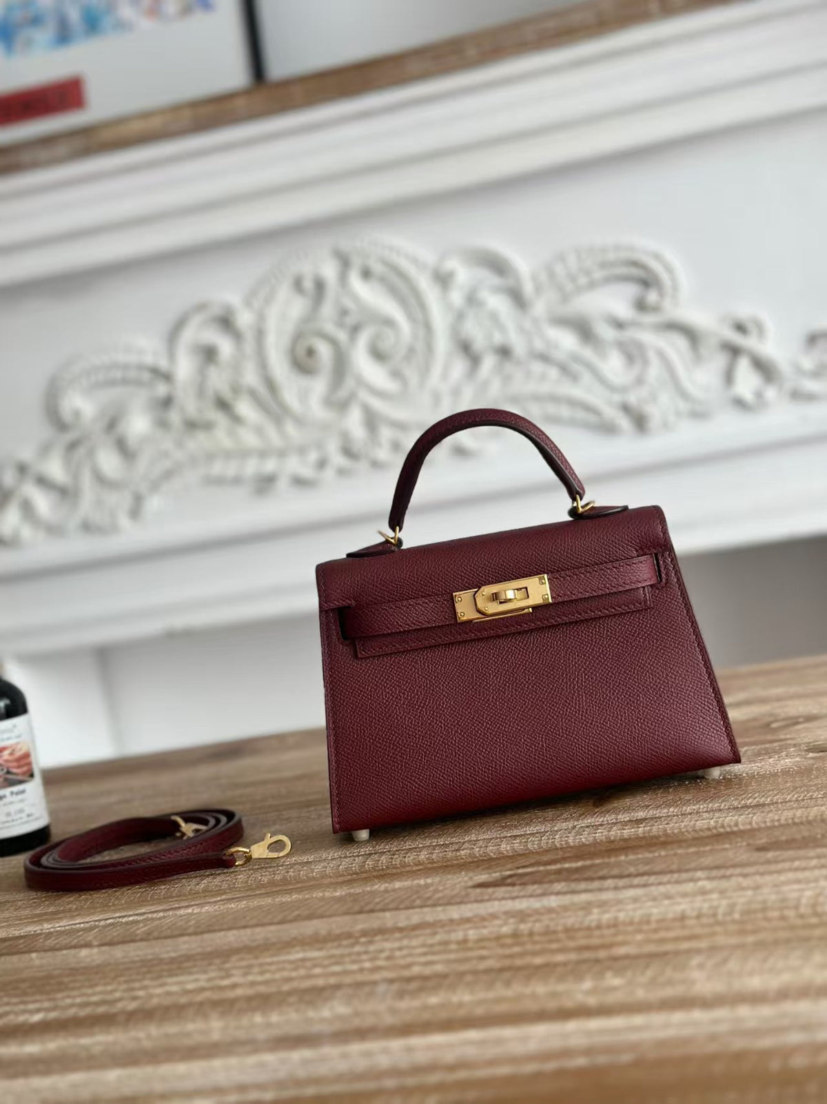 Genuine Leather Handmade Waxed Thread Mini 2nd Gen Kelly-Style Bag for Women, Classic Palm Texture Shoulder Crossbody Top Handle Purse, Premium Handbag for Ladies