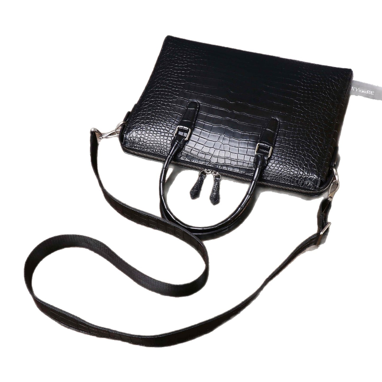 New Arrival Croc-Effect Large Capacity Business Briefcase for Men, A Laptop Top-Handle Bag with Professional Croc-Pattern Design, Perfect for Work & Travel