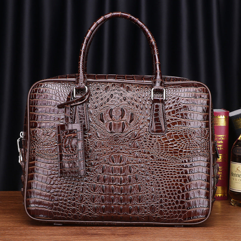 Premium Croc-Effect Large Business Briefcase for Men, A Spacious Laptop Document Bag with Top-Handle Design, Perfect for Work & Travel