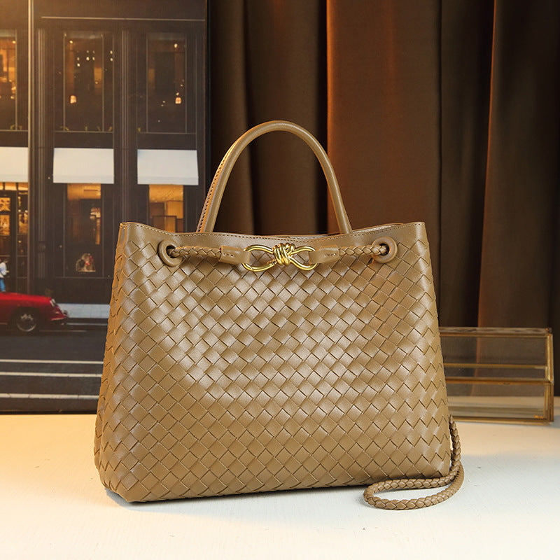 Metal Buckle Bow Woven Bag for Women Casual Shoulder Handbag, Versatile Minimalist Purse with Elegant Bow Detail