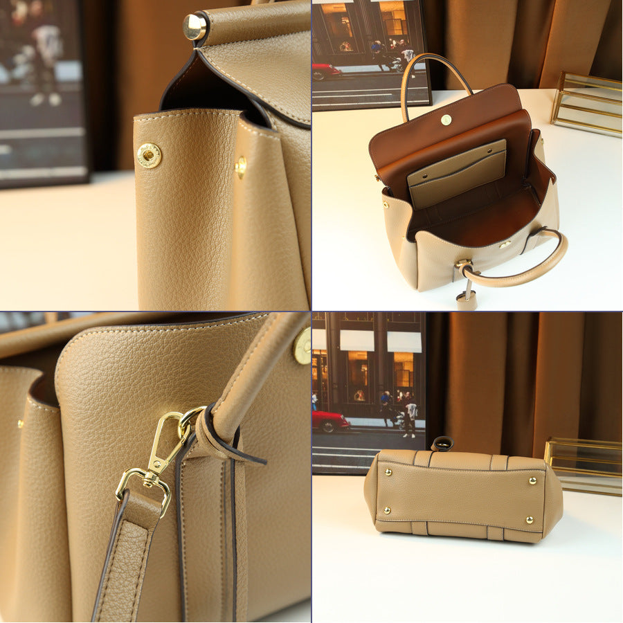 Soft Leather Flap Tote Bag for Women Vintage Travel Handbag with Detachable Sub-Bag, Premium Textured Purse with Versatile Style