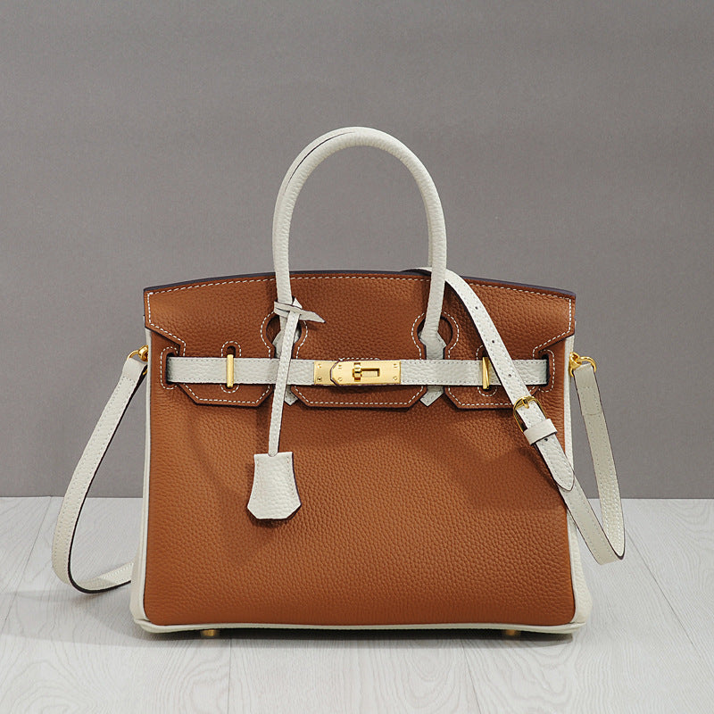 Genuine Leather Kelly-Style Large Tote Bag for Women, New Trendy Shoulder Crossbody Top Handle Purse, Light Luxury Elegant Handbag for Ladies