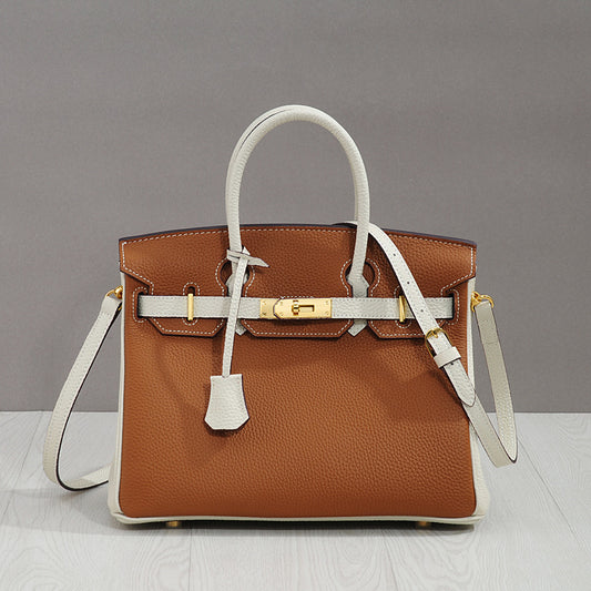 Genuine Leather Kelly-Style Large Tote Bag for Women, New Trendy Shoulder Crossbody Top Handle Purse, Light Luxury Elegant Handbag for Ladies