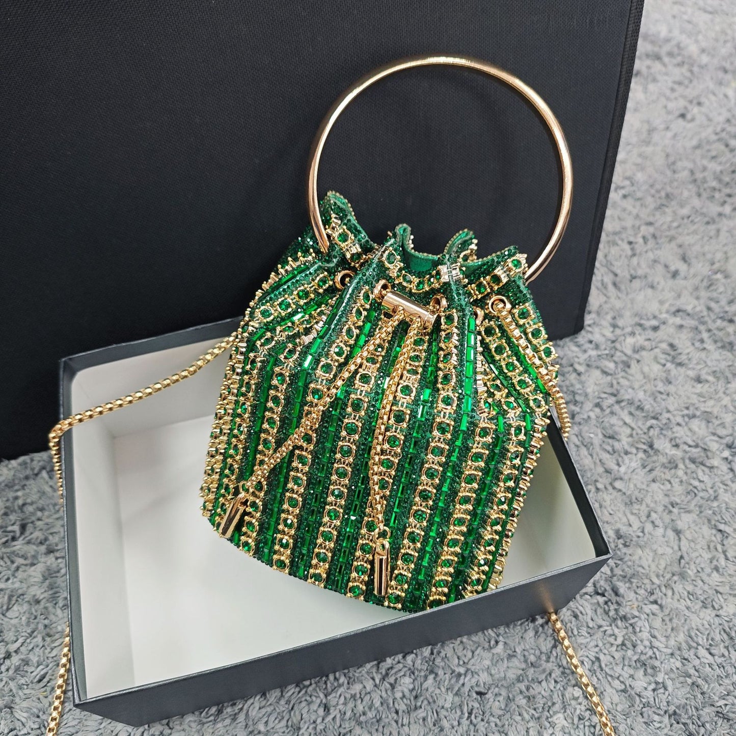 New Chain Rhinestone Evening Bag for Women, Crystal-Studded Shoulder Crossbody Purse, Light Luxury Handbag with Top Handle for Daily & Parties