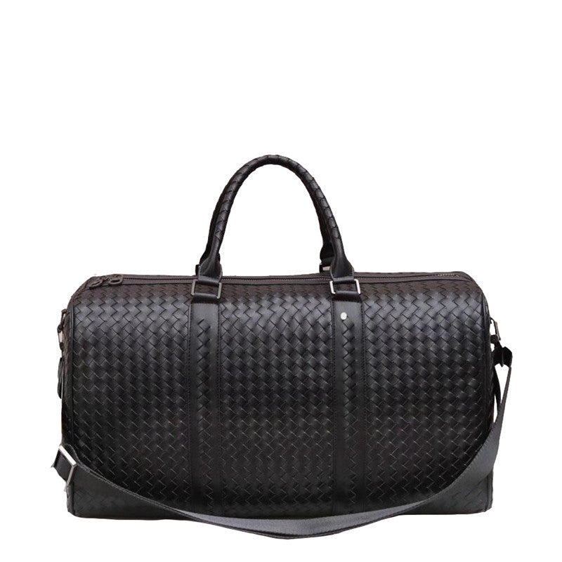 Genuine Leather Woven Travel Tote Bag for Men and Women Large Capacity Shoulder Crossbody Handbag, Versatile Shopping Purse with Artisan Texture