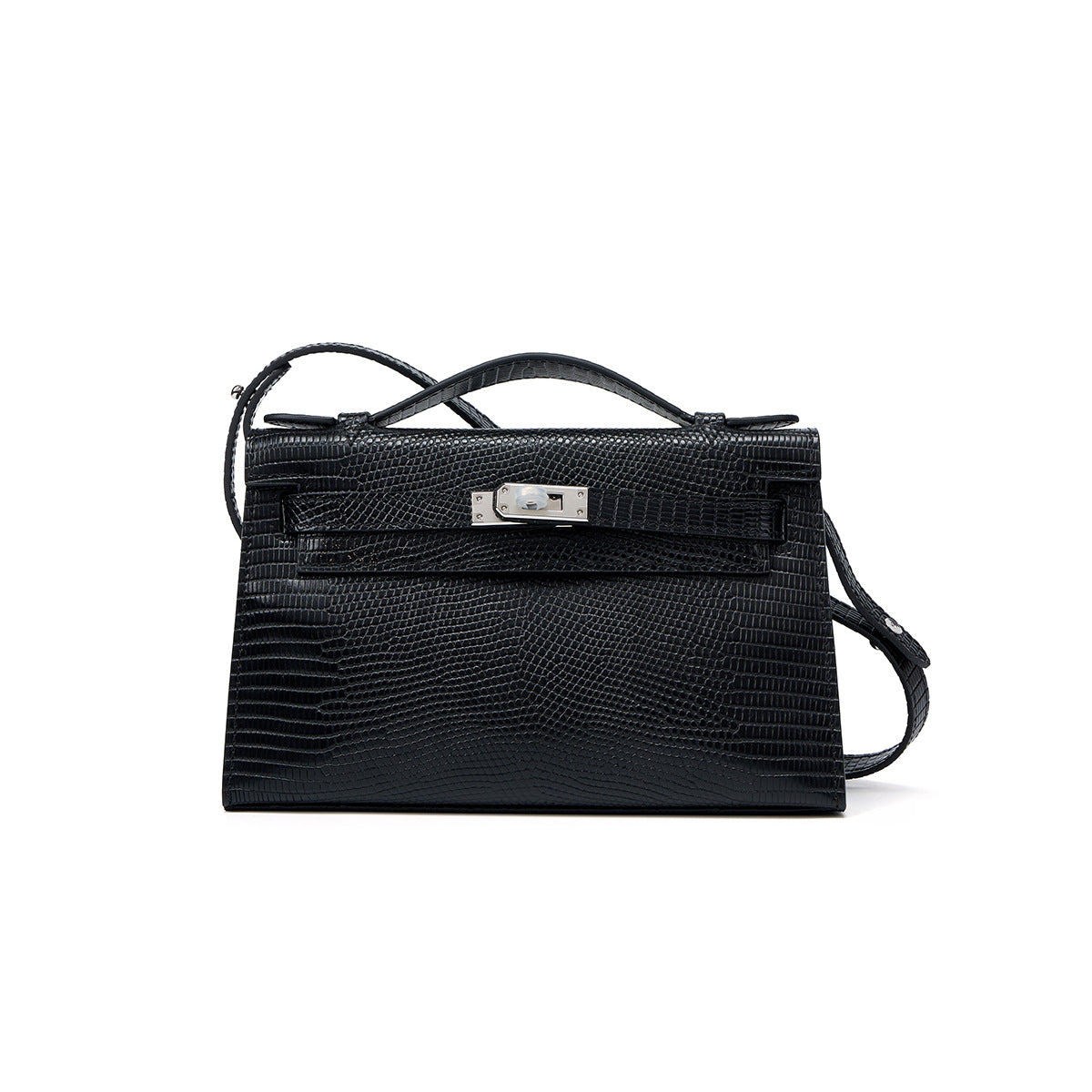 Lizard-Embossed Kelly-Style 22cm Bag in Genuine Leather, New Versatile Shoulder Crossbody Purse, Fashionable Handbag for Women