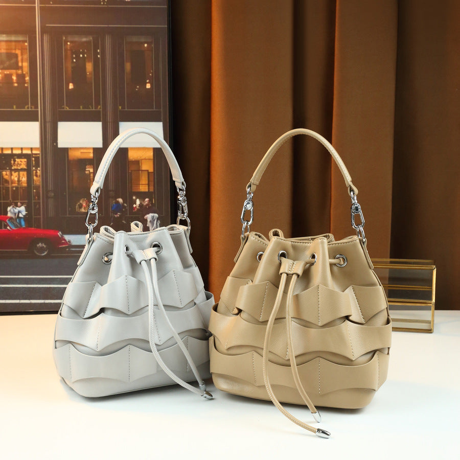 Pleated Drawstring Lucky Pouch Bucket Bag for Women Travel Shoulder Crossbody Handbag, Creative Versatile Purse with Unique Design