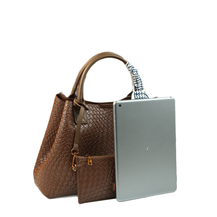Woven Tote Bag Set for Women Large Capacity Sub-Bag Handbag, Minimalist Versatile Picnic Basket Shoulder Purse with Artisan Woven Craftsmanship