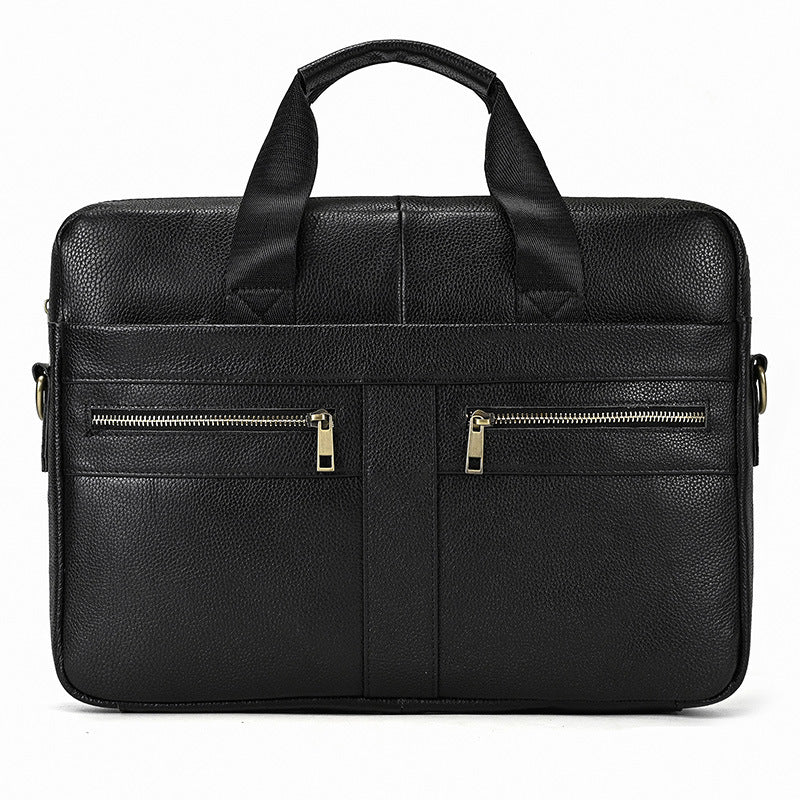 Genuine Top Layer Cowhide Business Briefcase for Men, Fashionable Laptop Shoulder Crossbody Commute Bag, Premium Leather Work Bag for Gentlemen