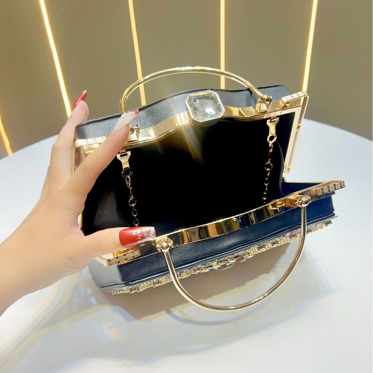 Women's Rhinestone-Embellished Light Luxury Evening Bag, Large Capacity Top-Handle Crossbody Handbag with Premium Design, Versatile Purse