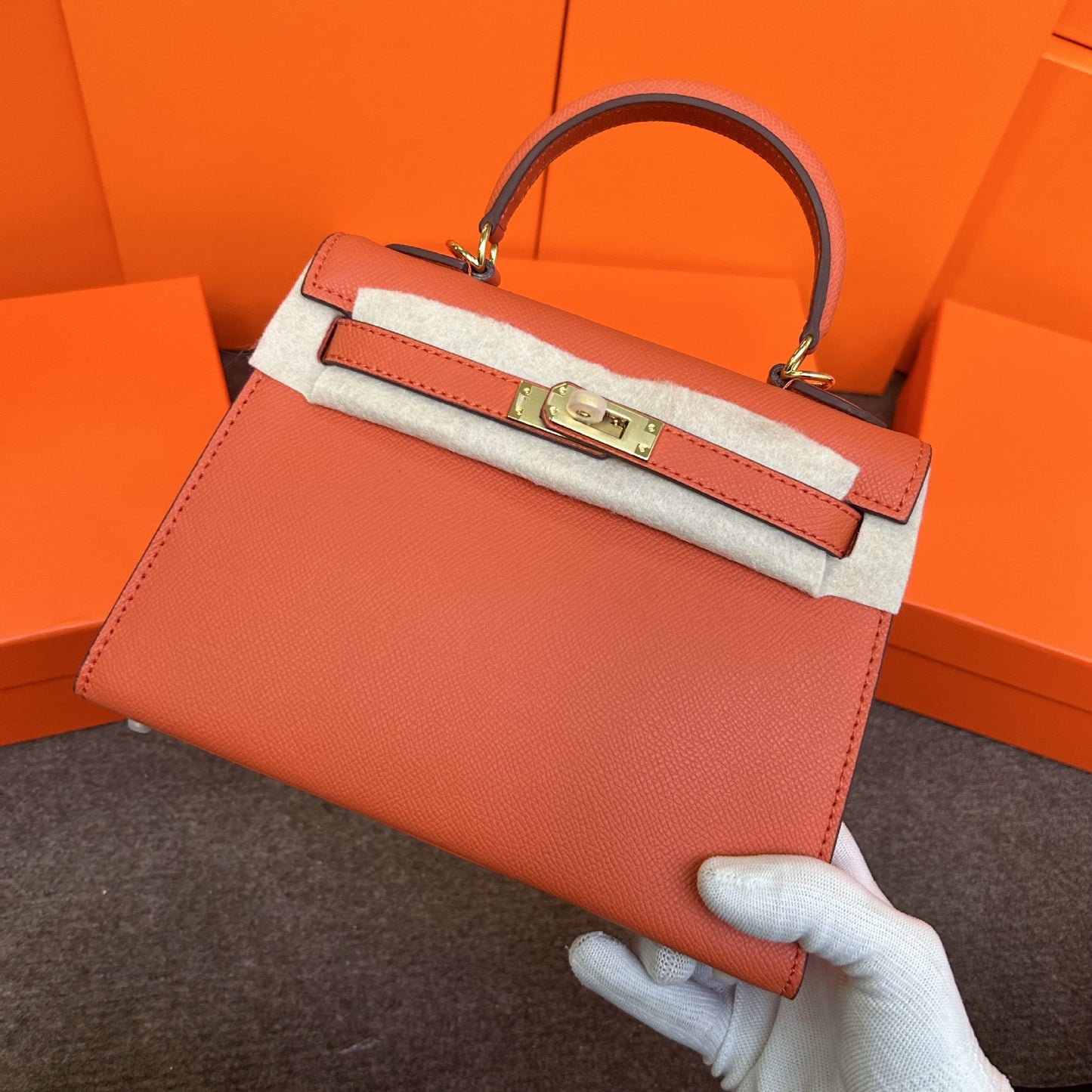 Genuine Leather Palm Texture 2nd Gen Kelly-Style Bag for Women, New Mini Birkin-Style Top Handle Crossbody Purse, Premium Trendy Handbag for Ladies