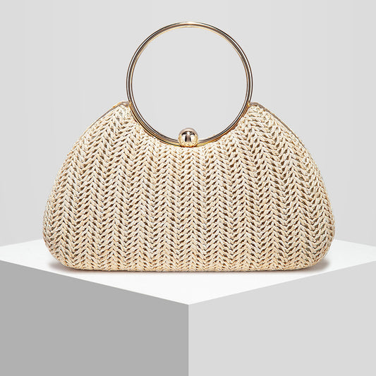 Chic Woven Straw Stripe Evening Clutch for Women, A Box-Style Banquet Bag with Top Handle Perfect for Weddings Formal Dresses & Special Occasions
