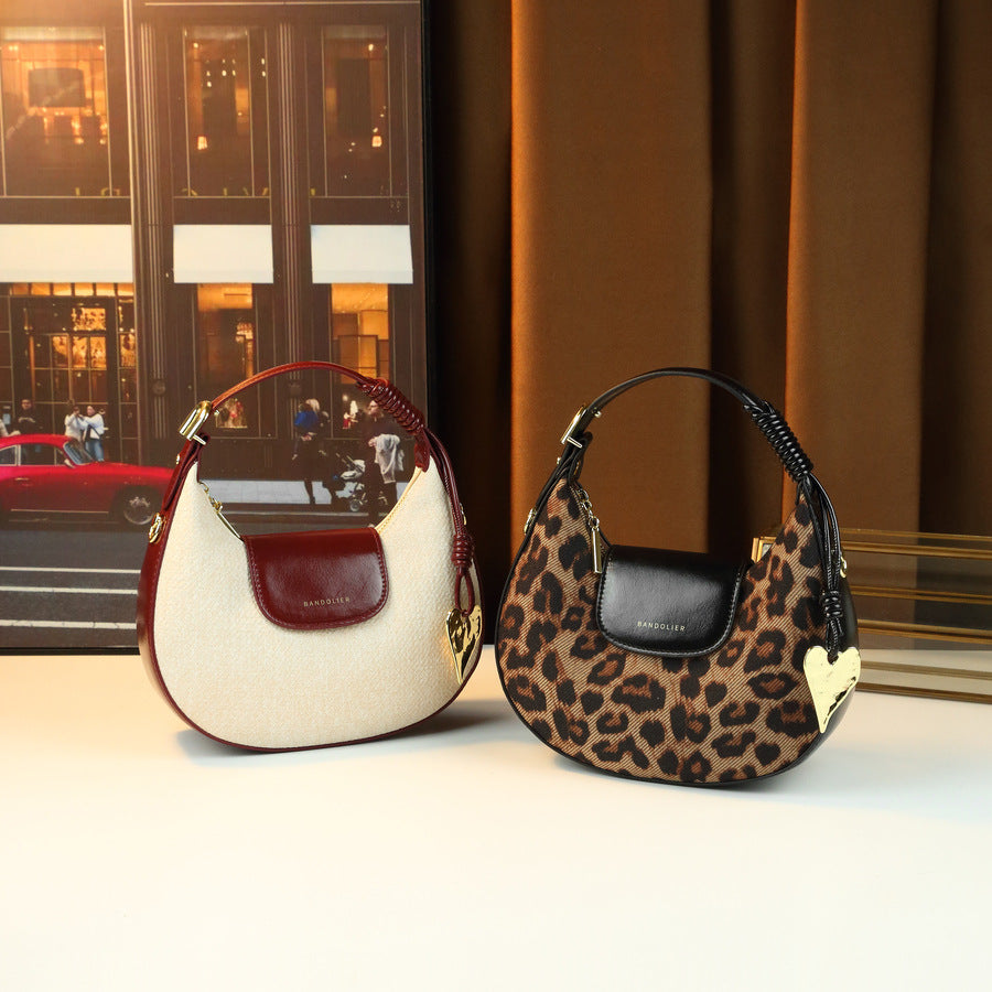 Color-Block Crescent Bag for Women Fall Winter Light Luxury Top Handle Shoulder Crossbody Purse, High-Quality Versatile Going-Out Handbag with Chic Contrast Design