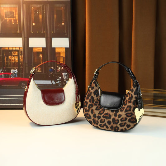 Color-Block Crescent Bag for Women Fall Winter Light Luxury Top Handle Shoulder Crossbody Purse, High-Quality Versatile Going-Out Handbag with Chic Contrast Design