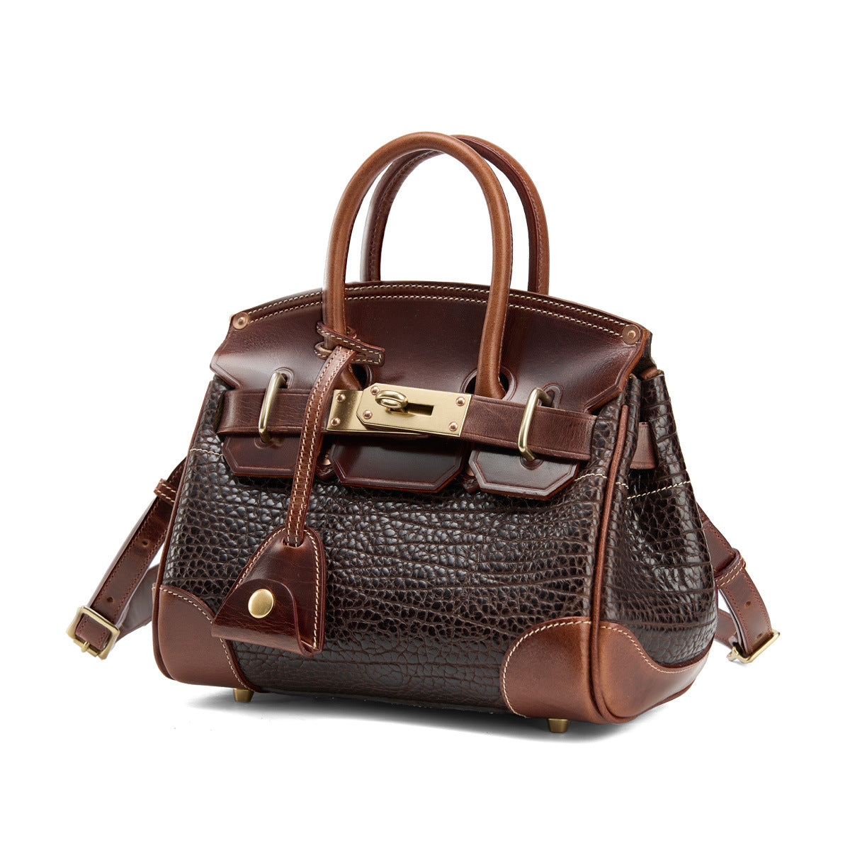 Genuine Italian Tree Bark Cowhide Birkin-Style Bag for Women, Vintage Heavy-Duty Textured Kelly-Style Crocodile-Embossed Shoulder Crossbody Purse, Premium Handbag for Ladies
