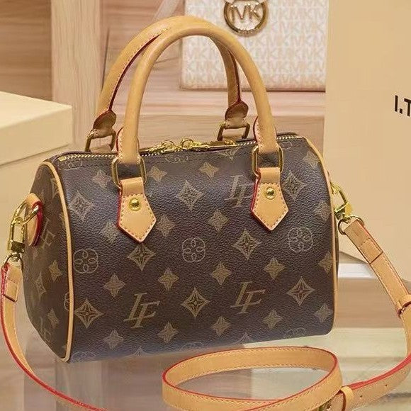Genuine Leather Boston Pillow Bag for Women, New Fall Winter Fashionable Monogram Top Handle Crossbody Purse, Trendy Handbag for Ladies