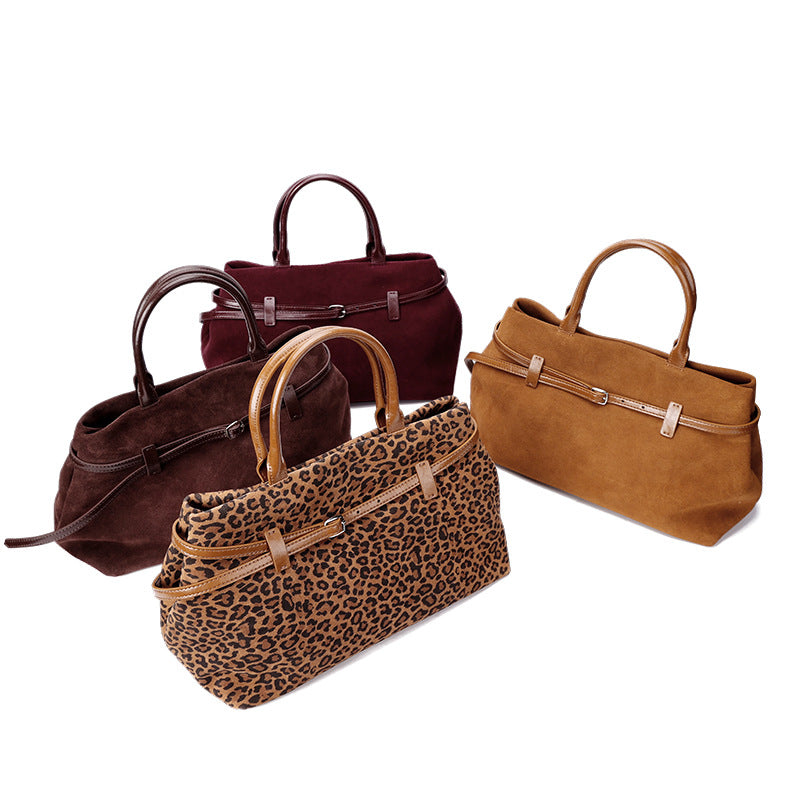 Suede Cowhide Tote Bag for Women Vintage Commuter Shoulder Handbag, Premium Textured Purse with Timeless Elegance