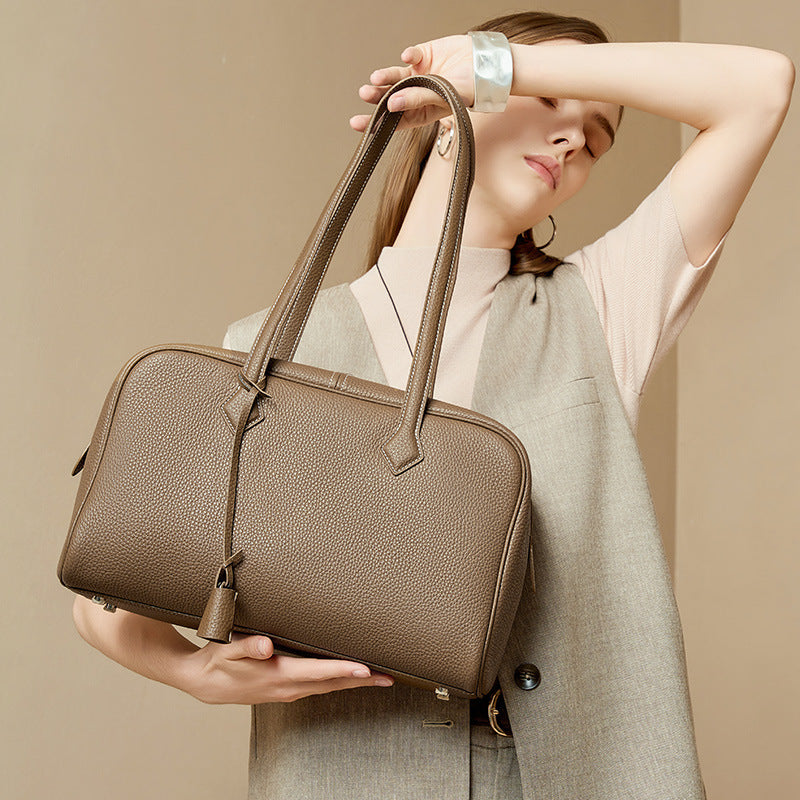 Genuine Suede Leather Boston Bowling Tote Bag for Women, New Large Capacity Shoulder Handbag, Premium Fashionable Everyday Purse for Ladies