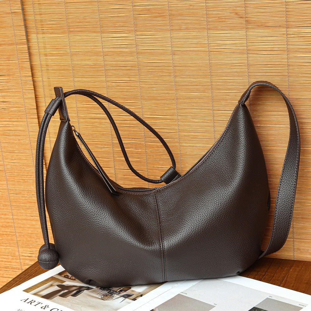 Genuine Togo Top Layer Cowhide Crescent Underarm Bag for Women, New Fashionable Shoulder Crossbody Purse, Versatile Commute Dumpling Handbag for Ladies