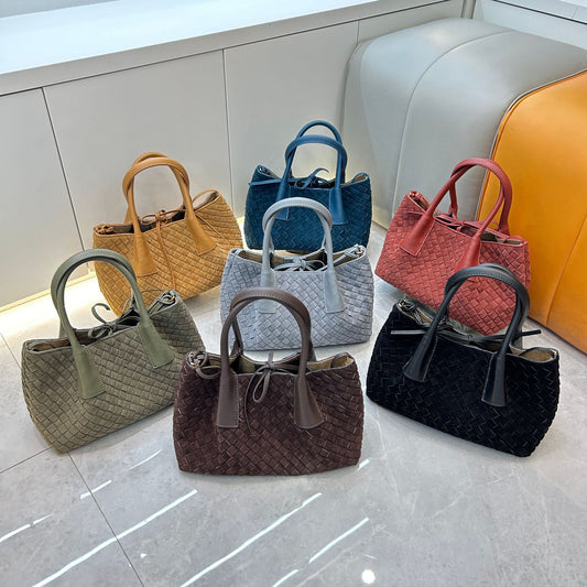 First layer cowhide matte woven tote bag, portable messenger, one shoulder, underarm bag, large capacity mommy bag, women's