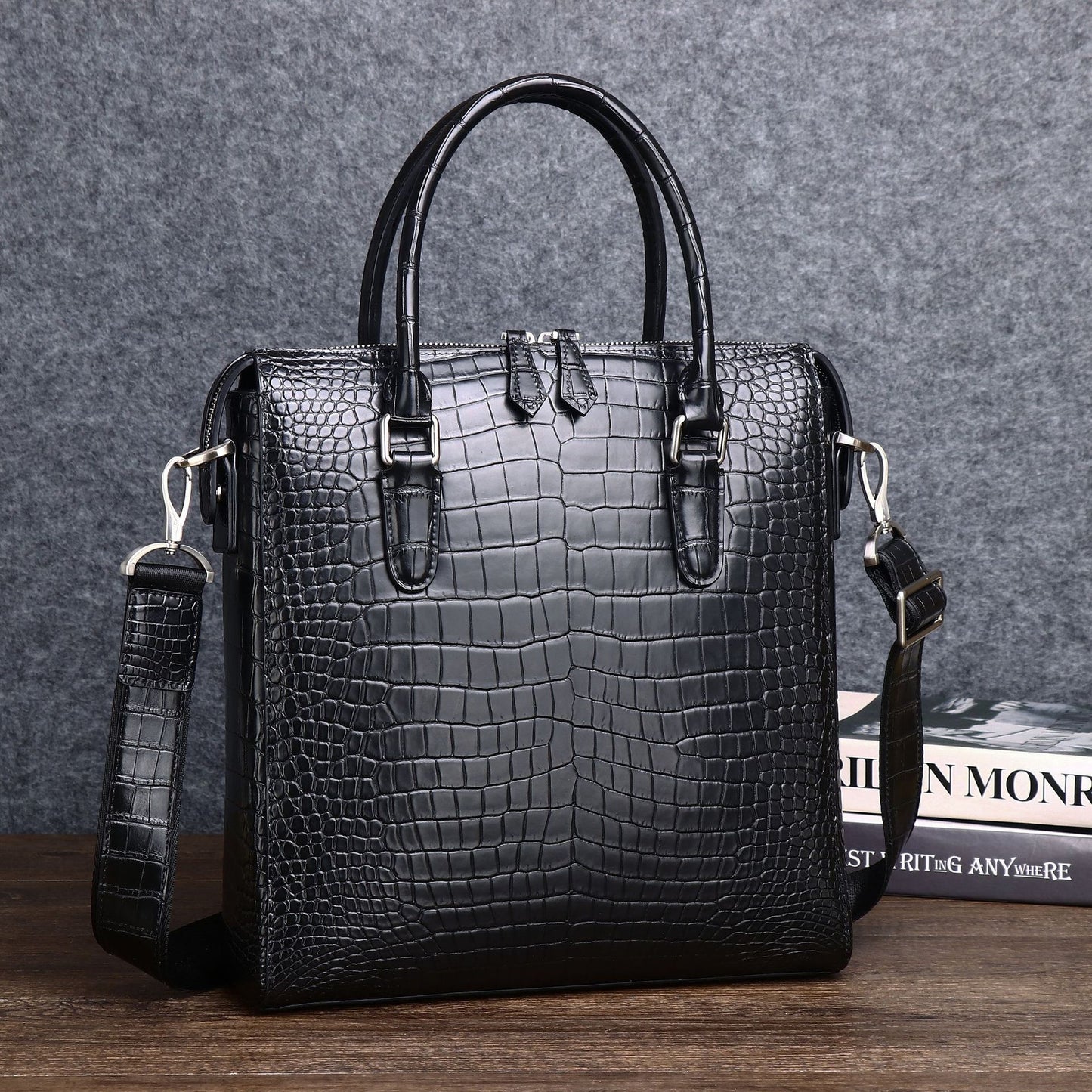 New Arrival Croc-Effect Business Briefcase for Men, A Laptop Shoulder Crossbody Top-Handle Bag with Professional Design, Perfect for Work & Travel