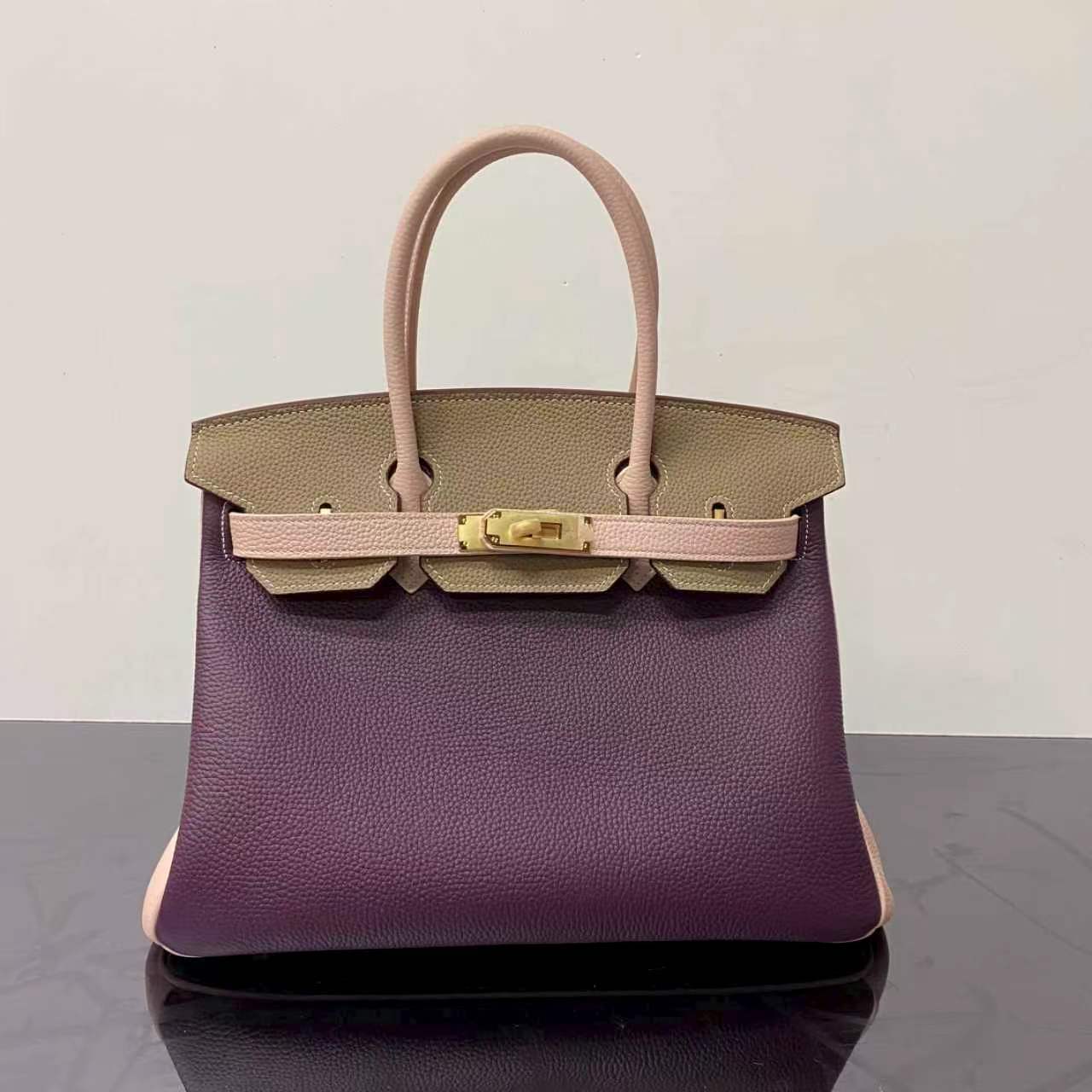 New Arrival Color-Blocked Birkin-Inspired Tote Bag for Women, Premium Top-Layer Cowhide Leather Large Capacity Shoulder Crossbody Handbag with Fashionable Design