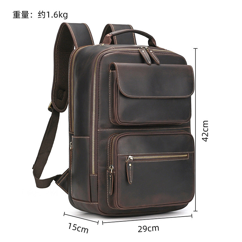 Men's Crazy Horse Leather Backpack Vintage Travel Daypack for Women Students, Genuine Leather Casual Rucksack Large Capacity
