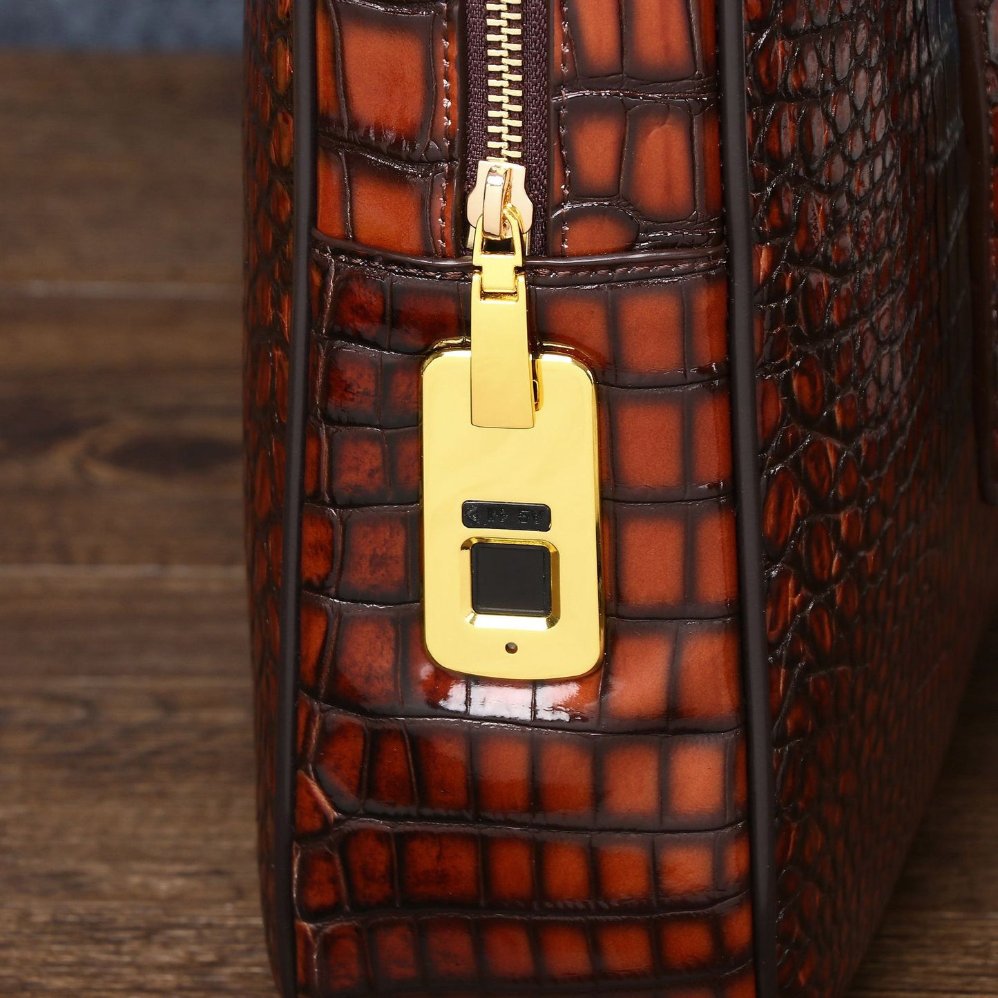 New Arrival Croc-Effect Large Briefcase with Smart Fingerprint Lock for Men, A Distressed Business Top-Handle Horizontal Bag with Trendy Design