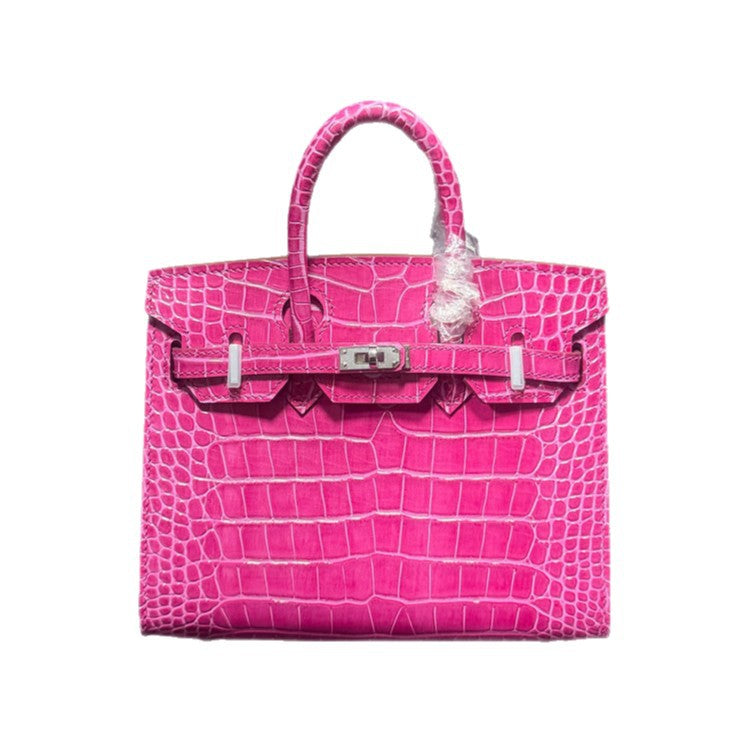 Genuine Top Layer Cowhide Crocodile-Embossed Birkin-Style 30 Bag for Women, External Stitching Hand-Stitched Waxed Thread with Steel Hardware, Burnished Edge Finish Handbag for Ladies