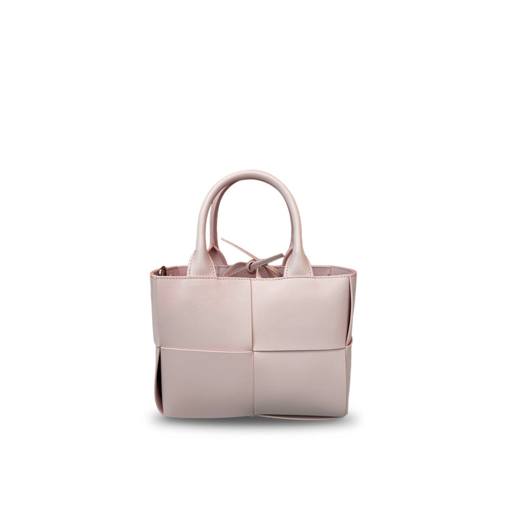 New Genuine Leather Woven Tote Bag for Women, Small Cowhide Shoulder Handbag, Fashion Crossbody Purse with 4-Compartment Design