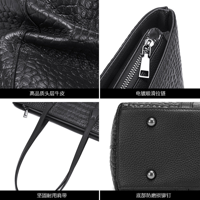 New Arrival Croc-Effect Genuine Leather Tote Bag for Women, A Large Capacity Versatile Commuter Shoulder Handbag with Premium Design